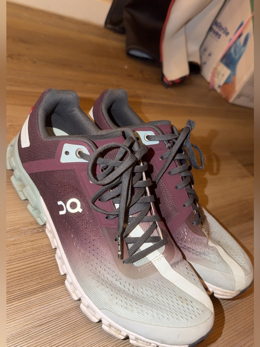 On Running Cloudrunning Sneakers in Burgundy and Light Gray/blue